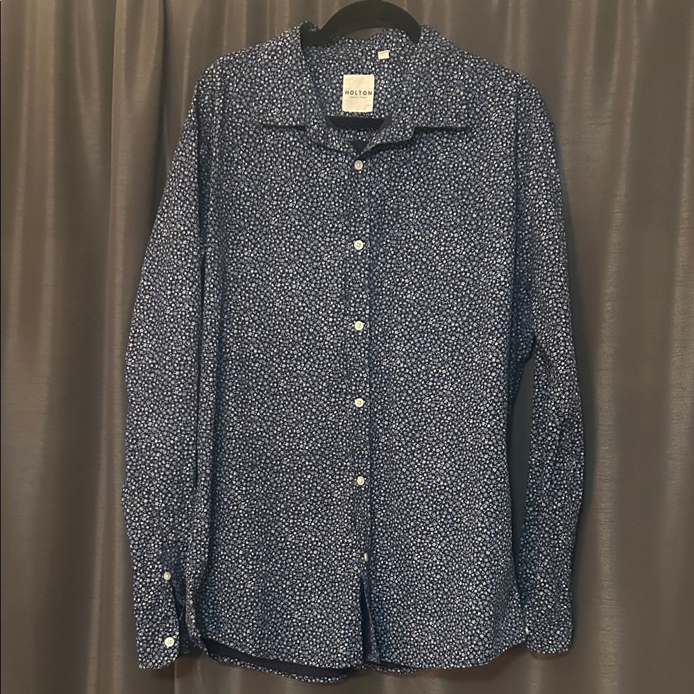 Holton Blue Patterned Casual Button-Down Shirt